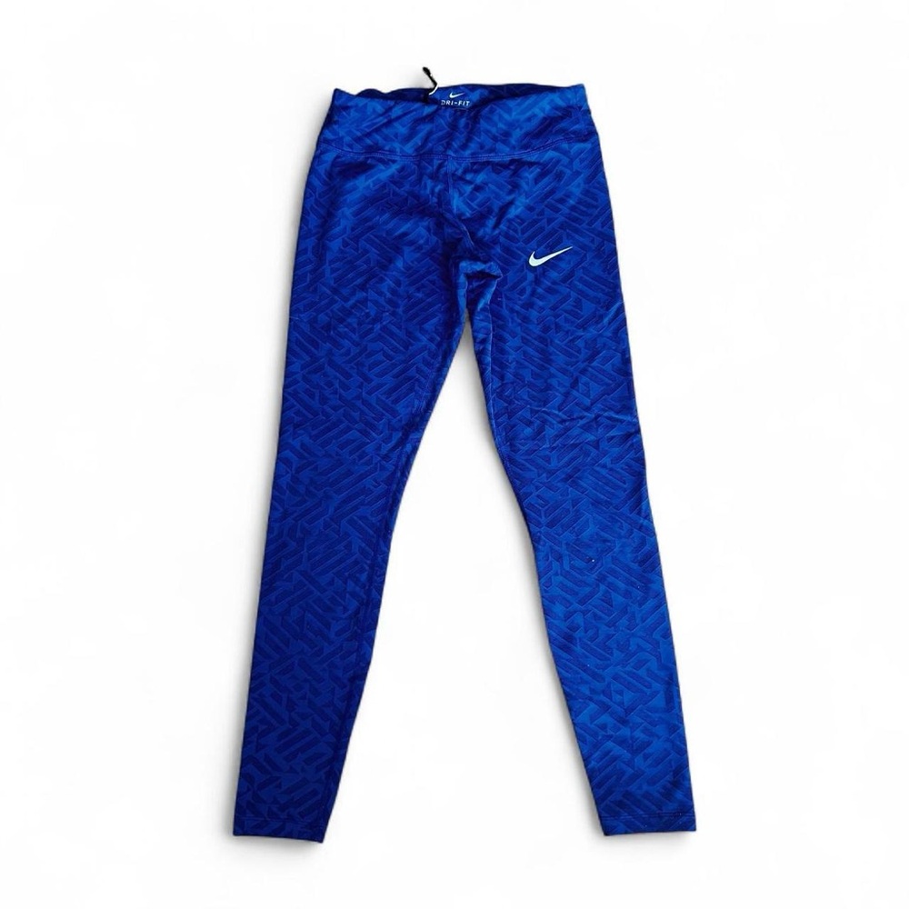 Nike woman’s vibrant blue patterned textured Dri-Fit activewear leggings Sz S
